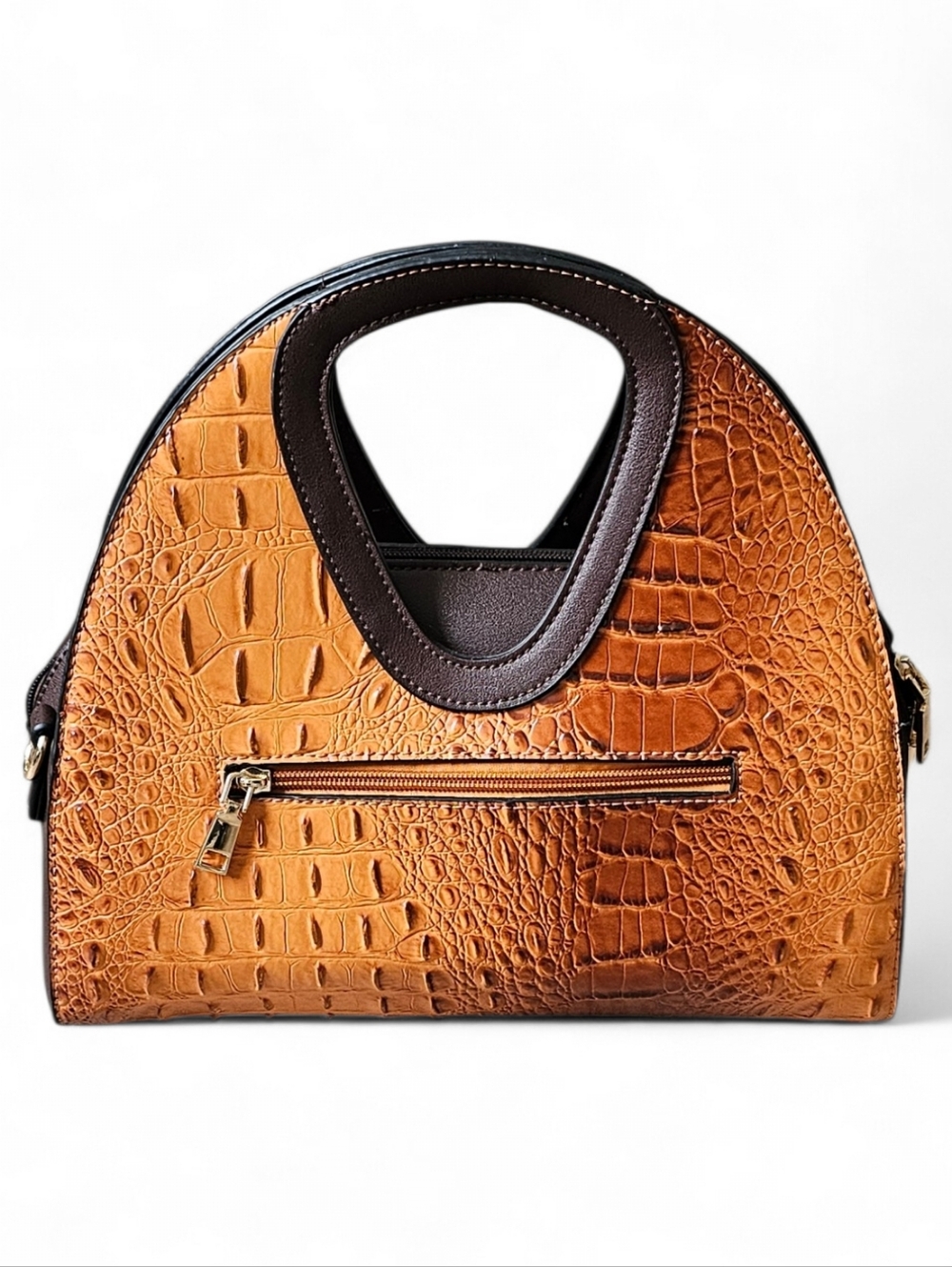 Brahmin Two-Tone Brown & Tan Croc-Embossed Top-Handle Bag - Picture 4 of 12